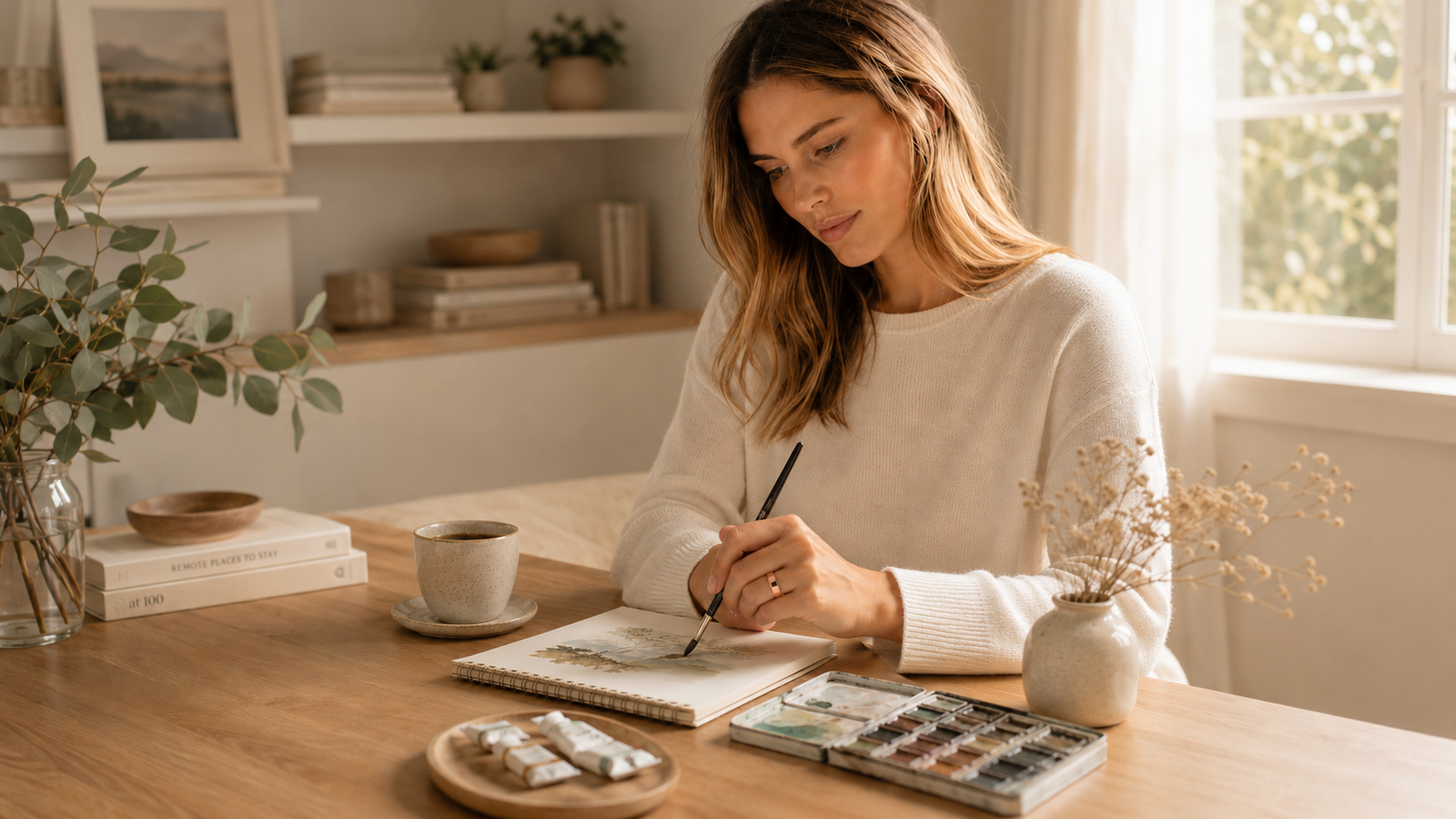A woman painting while wearing Well 1